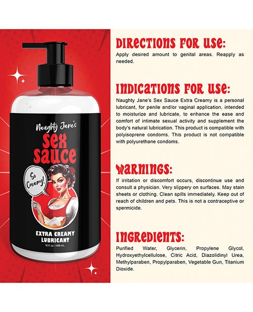 Naughty Jane's Sex Sauce Extra Creamy Lubricant - 16 oz | Shop Lowest Prices at Funlove.com