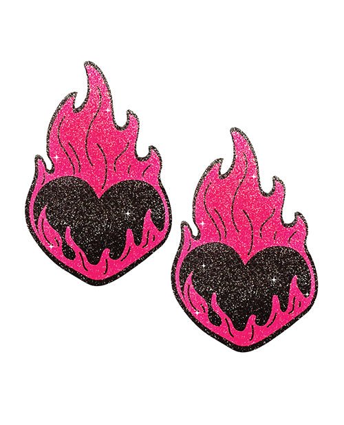 Neva Nude Flaming Heart Glitter Pasties - Black/Red O/S | Shop Lowest Prices at Funlove.com