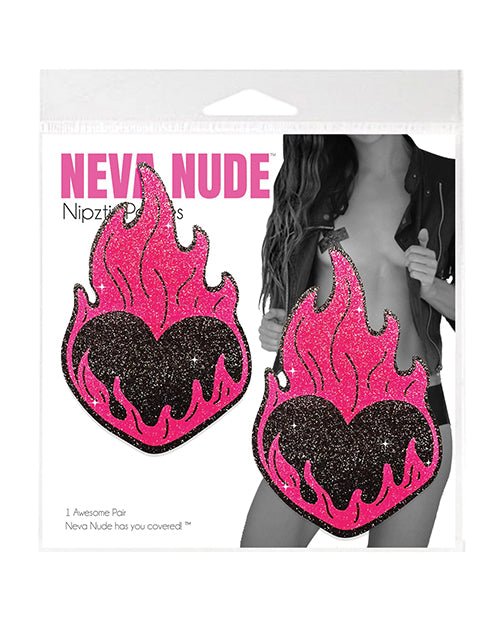 Neva Nude Flaming Heart Glitter Pasties - Black/Red O/S | Shop Lowest Prices at Funlove.com