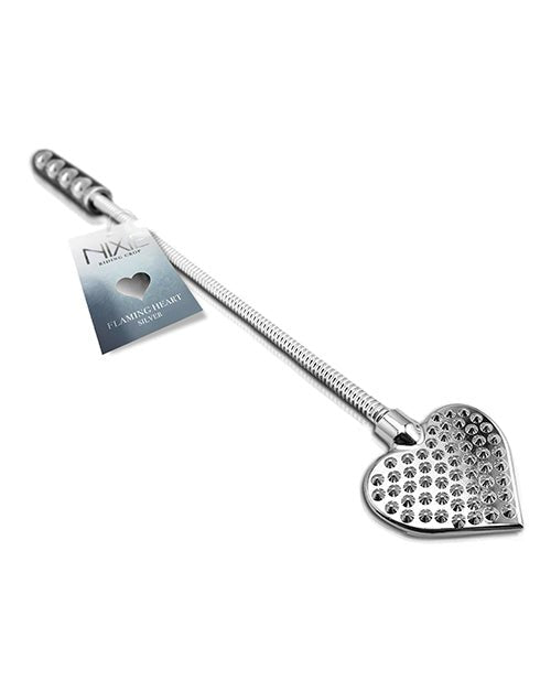 Nixie Flaming Heart Riding Crop - Silver | Shop Lowest Prices at Funlove.com