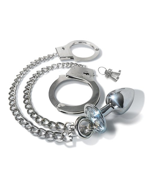 Nixie Metal Butt Plug W/inlaid Jewel & Fur Cuff Set | Shop Lowest Prices at Funlove.com