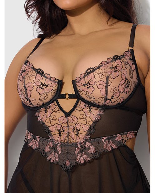 Nova Lace & Mesh Babydoll w/G - String 2 pc Set - Black 3X/4X | Shop Lowest Prices at Funlove.com
