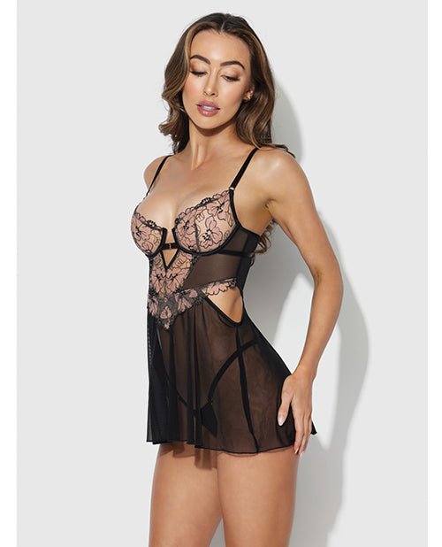 Nova Lace & Mesh Babydoll w/G - String 2 pc Set - Black LG | Shop Lowest Prices at Funlove.com