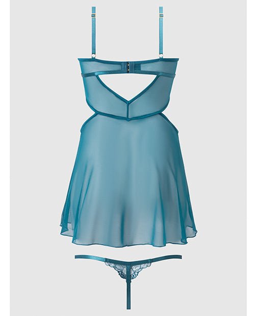 Nova Lace & Mesh Babydoll w/G - String 2 pc Set - Jade Blue XL | Shop Lowest Prices at Funlove.com