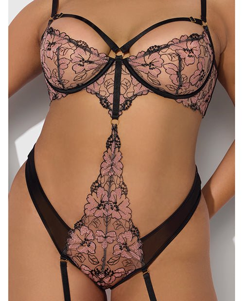 Nova Lace Teddy w/Garters - Black 1X/2X | Shop Lowest Prices at Funlove.com