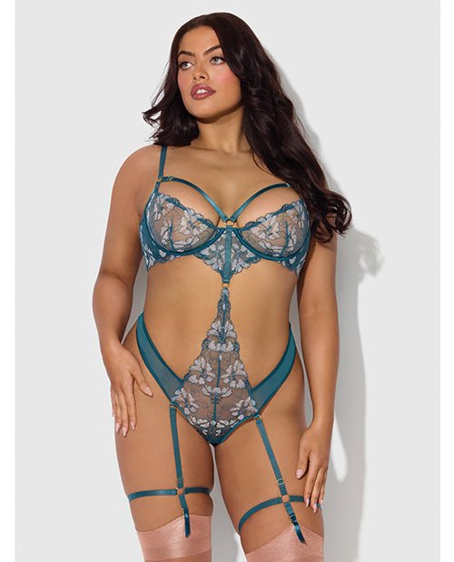 Nova Lace Teddy w/Garters - Jade Blue 3X/4X | Shop Lowest Prices at Funlove.com