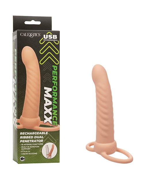 Performance Maxx Rechargeable Ribbed Dual Penetrator - Ivory | Shop Lowest Prices at Funlove.com