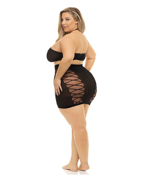 Pink Lipstick Hold On Tight Halter Bra & Skirt Black QN | Shop Lowest Prices at Funlove.com