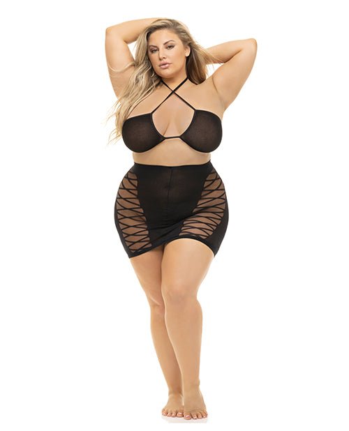 Pink Lipstick Hold On Tight Halter Bra & Skirt Black QN | Shop Lowest Prices at Funlove.com