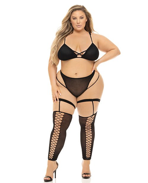 Pink Lipstick Want You Now Bra, Panty & Stockings Black | Shop Lowest Prices at Funlove.com