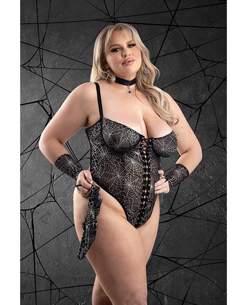Play Into My Web Lace - up Teddy 4 pc Set - Black 3X/4X | Shop Lowest Prices at Funlove.com