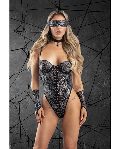 Play Into My Web Lace - up Teddy 4 pc Set - Black M/L | Shop Lowest Prices at Funlove.com