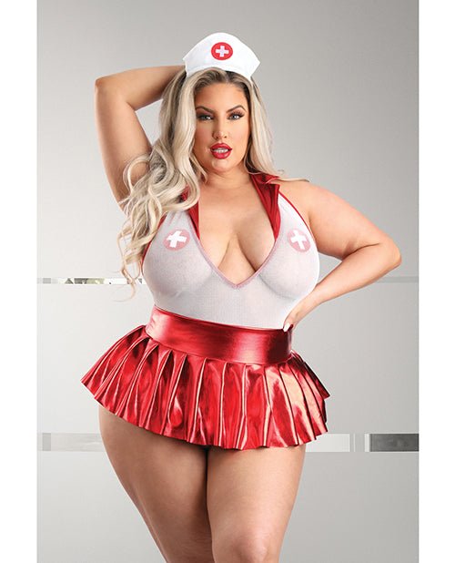 Play Pulse Check Collared Teddy W/open Back, Pleated Skirt, Medic Hat & Pasties Red/white | Shop Lowest Prices at Funlove.com