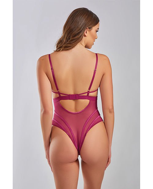 Quinn Cross Dyed Galloon Lace & Mesh Teddy Wine XL | Shop Lowest Prices at Funlove.com