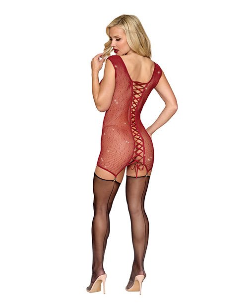 Seamless Chemise w/Rhinestone Accents & Mini Suspender Clips - Ox Blood O/S | Shop Lowest Prices at Funlove.com