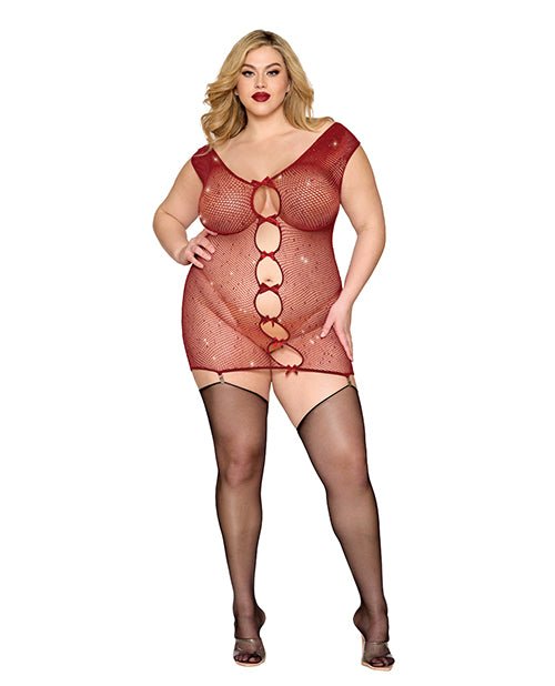 Seamless Chemise w/Rhinestone Accents & Mini Suspender Clips - Ox Blood QN | Shop Lowest Prices at Funlove.com