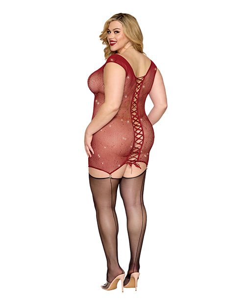 Seamless Chemise w/Rhinestone Accents & Mini Suspender Clips - Ox Blood QN | Shop Lowest Prices at Funlove.com