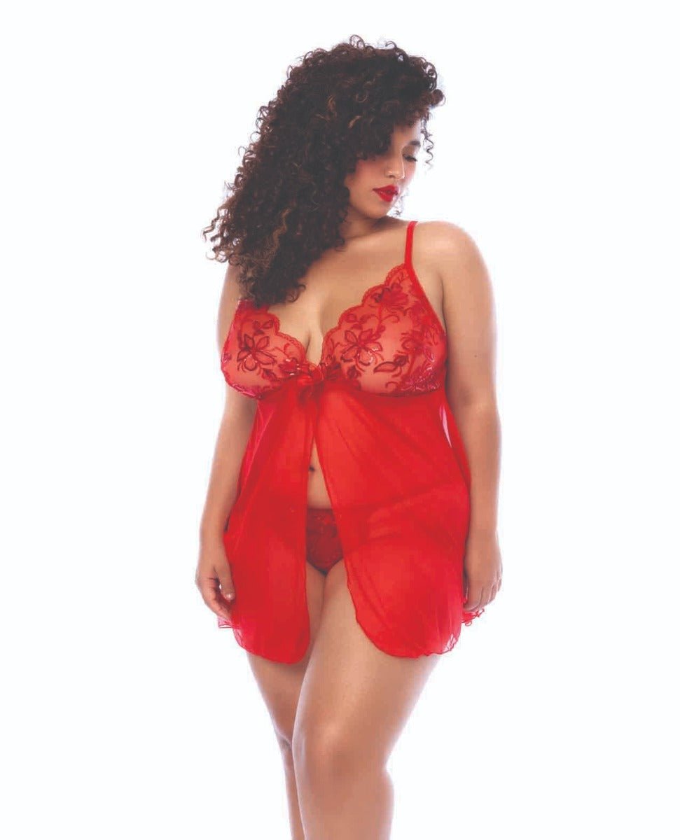 Sequin Embellished Babydoll w/G - String - Red 3X/4X | Shop Lowest Prices at Funlove.com