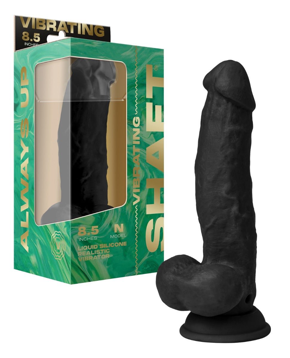 Shaft Flexskin Liquid Silicone 8.5" Vibrating Side Curve Dong w/Balls - Black | Shop Lowest Prices at Funlove.com