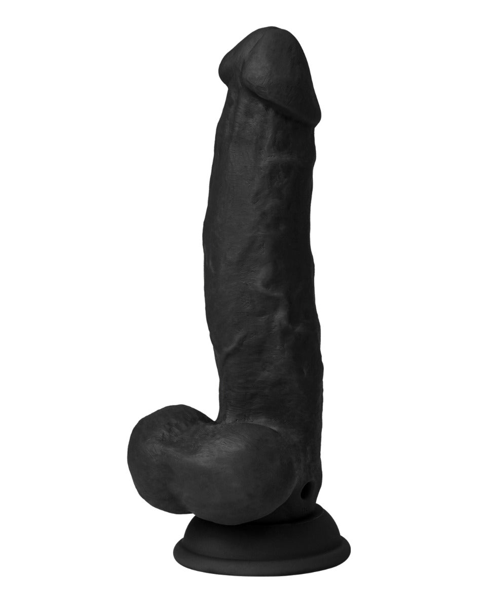 Shaft Flexskin Liquid Silicone 8.5" Vibrating Side Curve Dong w/Balls - Black | Shop Lowest Prices at Funlove.com