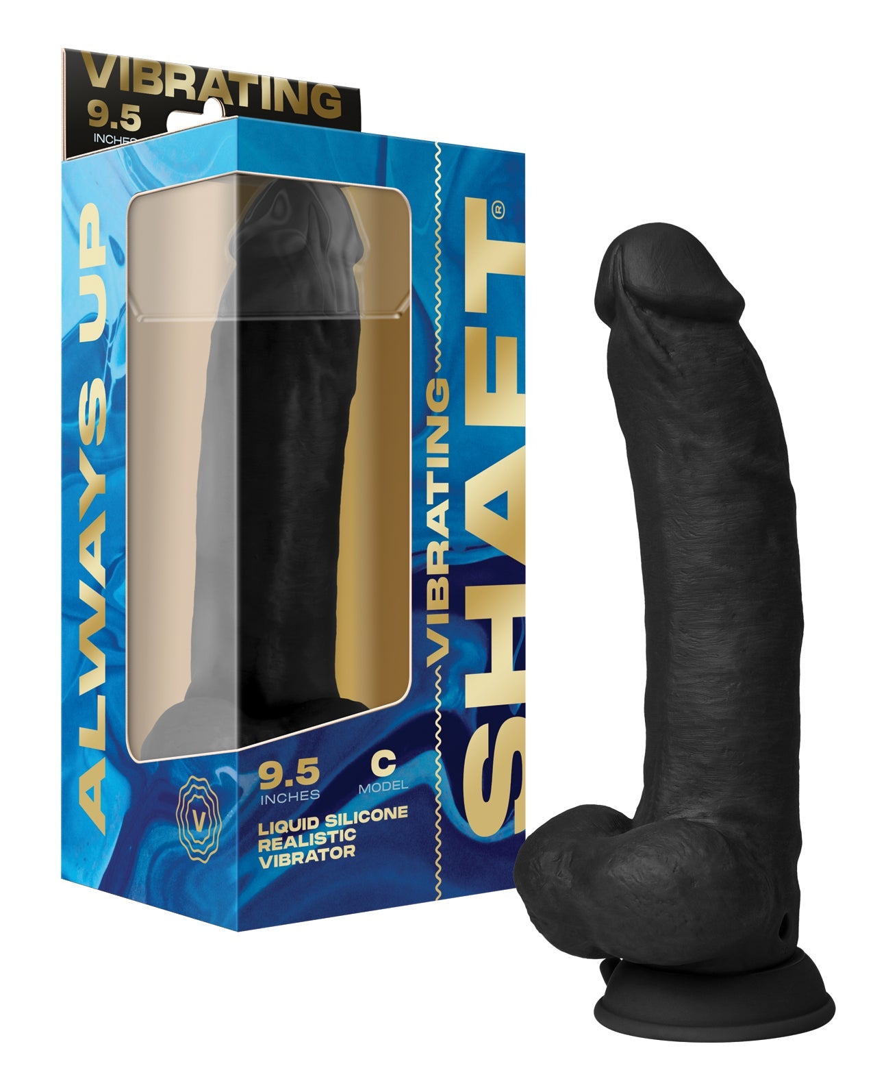 Shaft Flexskin Liquid Silicone 9.5" Vibrating Curved Dong w/Balls - Black | Shop Lowest Prices at Funlove.com