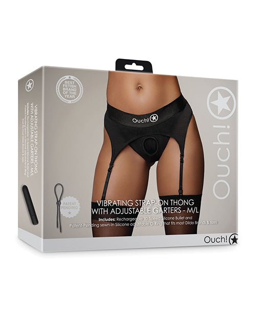 Shots Ouch Vibrating Strap On Thong w/Adjustable Garters - Black M/L | Shop Lowest Prices at Funlove.com