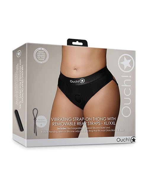 Shots Ouch Vibrating Strap On Thong w/Removable Rear Straps - Black XL/XXL | Shop Lowest Prices at Funlove.com