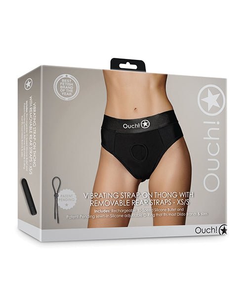 Shots Ouch Vibrating Strap On Thong w/Removable Rear Straps - Black XS/S | Shop Lowest Prices at Funlove.com