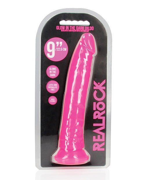 Shots RealRock 9" Slim Dildo Glow in the Dark - Neon Pink | Shop Lowest Prices at Funlove.com