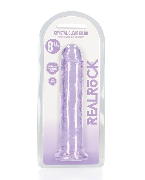 Shots RealRock Crystal Clear 8" Straight Dildo w/Suction Cup - Purple | Shop Lowest Prices at Funlove.com