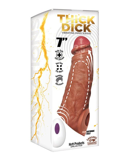 Skinsations Thick Dick Vibrating Sleeve w/Remote Control Multi - Function - Caramel | Shop Lowest Prices at Funlove.com