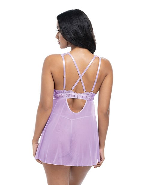 Stassi Lace & Mesh Babydoll w/G - String 2 pc Set - Lavender L/XL | Shop Lowest Prices at Funlove.com