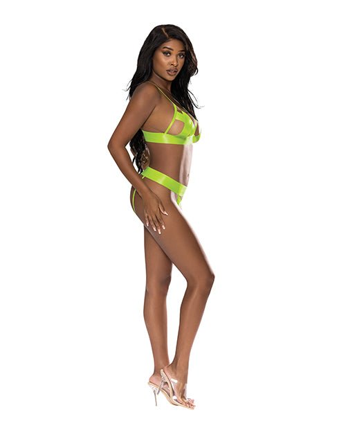 Strap - Tease Bra & Crotchless Panty Neon Yellow S/M | Shop Lowest Prices at Funlove.com