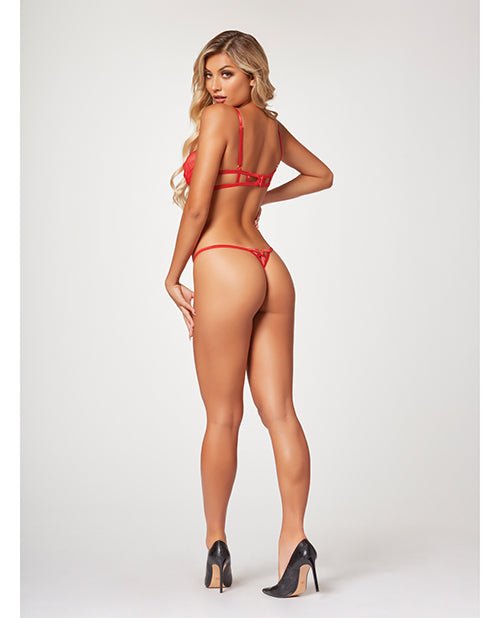 Strappy Sheer Lace Demi Cup Bra & Thong Red SM | Shop Lowest Prices at Funlove.com