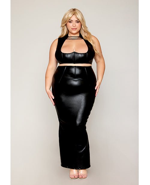 Stretch Faux Leather Harness Bra & Long Slip Skirt | Shop Lowest Prices at Funlove.com