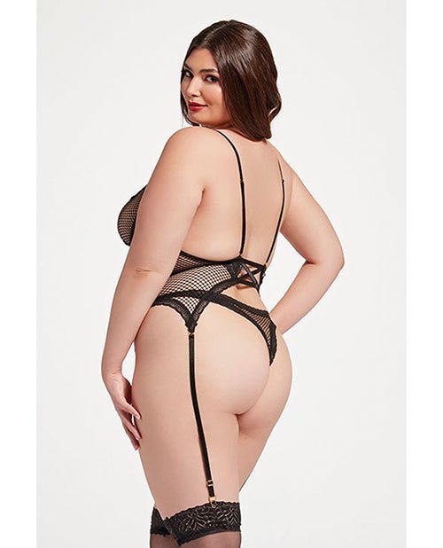 Stretch Mesh and Lace Cami w/Thong 2 pc Set - Black QN | Shop Lowest Prices at Funlove.com