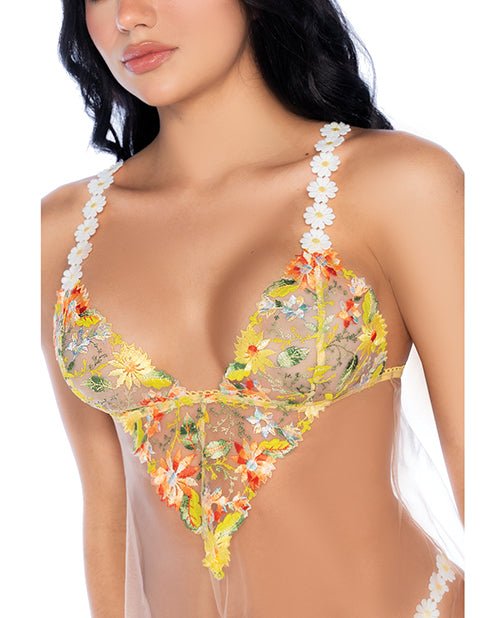 Sunlit Bliss Mesh and Lace Babydoll w/Thong 2 pc Set - Yellow S/M | Shop Lowest Prices at Funlove.com