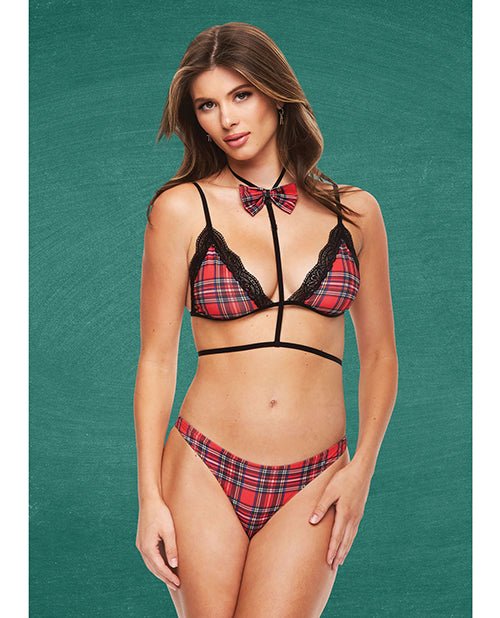 Teacher's Pet Baddie Schoolgirl Top W/bow Tie & Panty Red/black | Shop Lowest Prices at Funlove.com