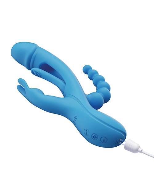 Trilux Kinky Finger Rabbit Vibrator w/ Anal Beads - Blue | Shop Lowest Prices at Funlove.com
