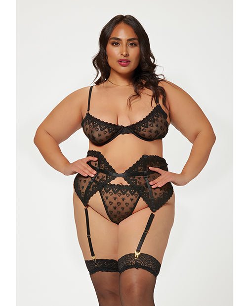 Valentines Heart Embroidered Mesh Bra, Waspie & Panty Black | Shop Lowest Prices at Funlove.com