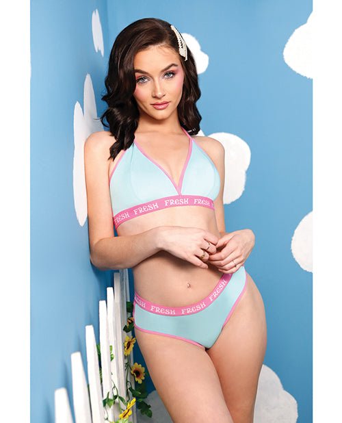 Vibes Fresh Halter Bralette & Booty Short Light Blue M/L | Shop Lowest Prices at Funlove.com