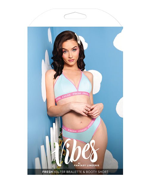 Vibes Fresh Halter Bralette & Booty Short Light Blue M/L | Shop Lowest Prices at Funlove.com