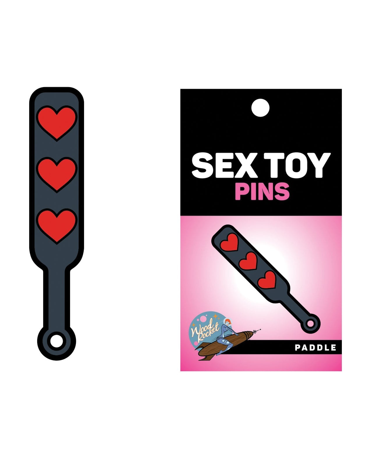 Wood Rocket Sex Toy Hearts Paddle Pin - Black/Red | Shop Lowest Prices at Funlove.com