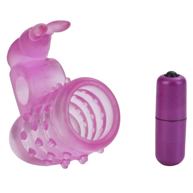 Basic Essentials Stretchy Vibrating Bunny Enhancer - Pink | Shop Lowest Prices at Funlove.com