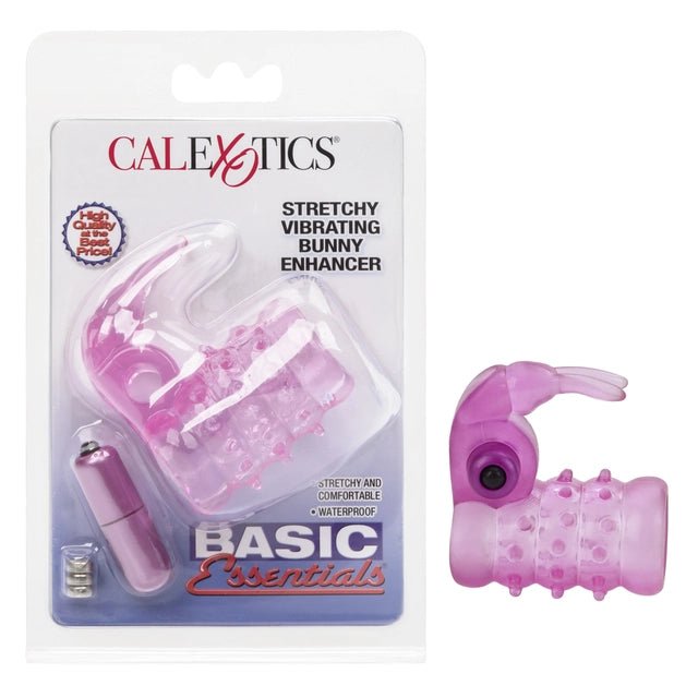 Basic Essentials Stretchy Vibrating Bunny Enhancer - Pink | Shop Lowest Prices at Funlove.com