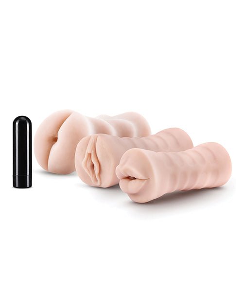 Blush M For Men Self Lubricating Vibrating Stroker Sleeve Kit - Vanilla Pack Of 3 | Shop Lowest Prices at Funlove.com