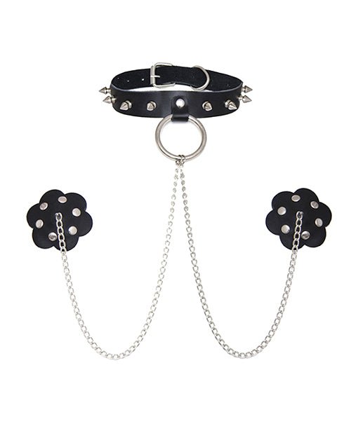 Burlesque Slave 4 U Chain Neck Choker Leather Reusable Silicone Nipztix - Black O/s | Shop Lowest Prices at Funlove.com