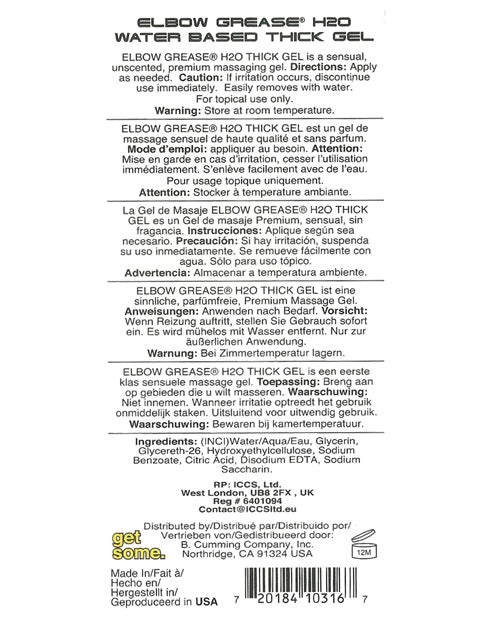 Elbow Grease H2o Thick Gel | Shop Lowest Prices at Funlove.com