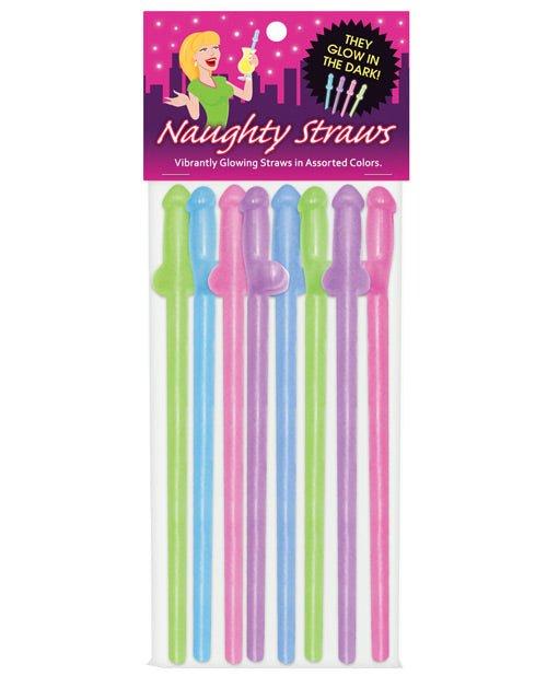 Glow In The Dark Penis Straws - Asst. Colors Pack Of 8 | Shop Lowest Prices at Funlove.com