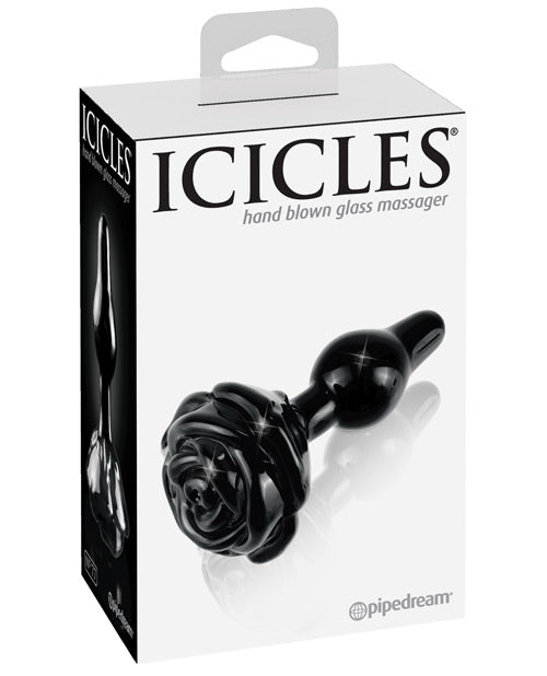 Icicles No. 77 Hand Blown Glass Rose Butt Plug - Black | Shop Lowest Prices at Funlove.com
